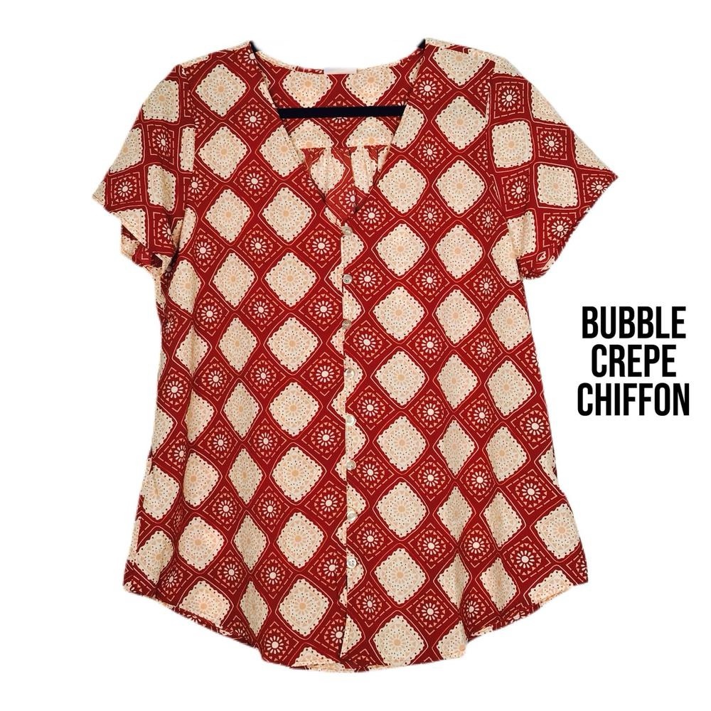 LuLaRoe Red Short Sleeve Buttoned Blouse